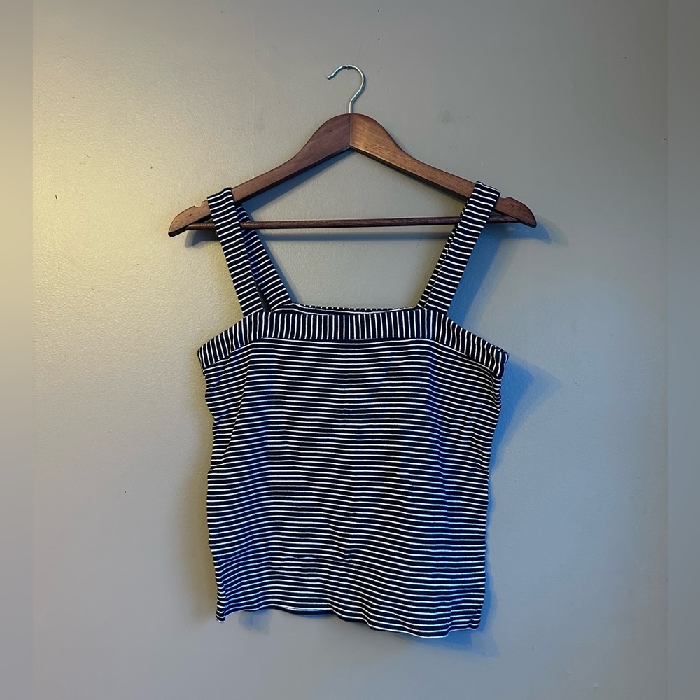 Loft Striped Navy and White Cotton Tank Top Size Small Loft Cotton Blouse